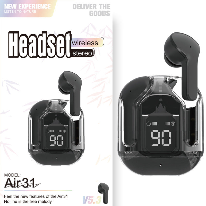 Mini casque Bluetooth sans fil transparent avec affichage numérique